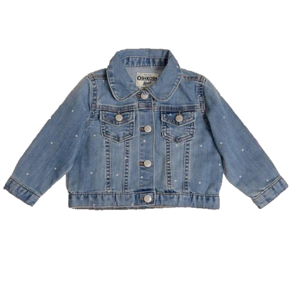Oshkosh B'Gosh Toddler Girls Stretch Blue Jean Polka Dot Denim Jacket - Size 18M